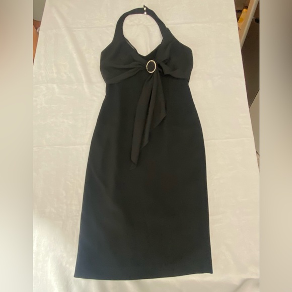 Black cocktail dress, formal, halter, babydoll rhinestones size small‎ midi - Picture 1 of 10